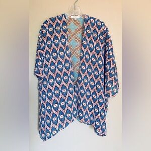 Umgee M Multicolor‎ Boho Kimono Topper Short Sleeve Ruffle Paisley Floral Open